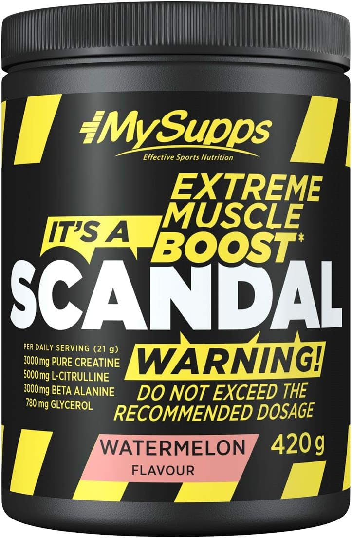 My Supps Scandal Extreme Muscle Pre Workout Training Booster - Watermelon with Creatine, Citrulline, Beta Alanine, Caffeine & Tyrosine for Energy - Gym Nutrition Supplement - 20 Servings 420 g