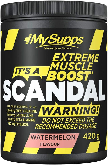 My Supps Scandal Extreme Muscle Pre Workout Training Booster - Watermelon with Creatine, Citrulline, Beta Alanine, Caffeine & Tyrosine for Energy - Gym Nutrition Supplement - 20 Servings 420 g
