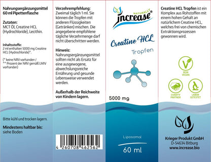 Liposomal Creatine HCL Drops High Dose - 150,000 mg Creatine HCL per Pack) 5000 mg Creatine per Daily Serving - MCT Oil - High Bioavailability