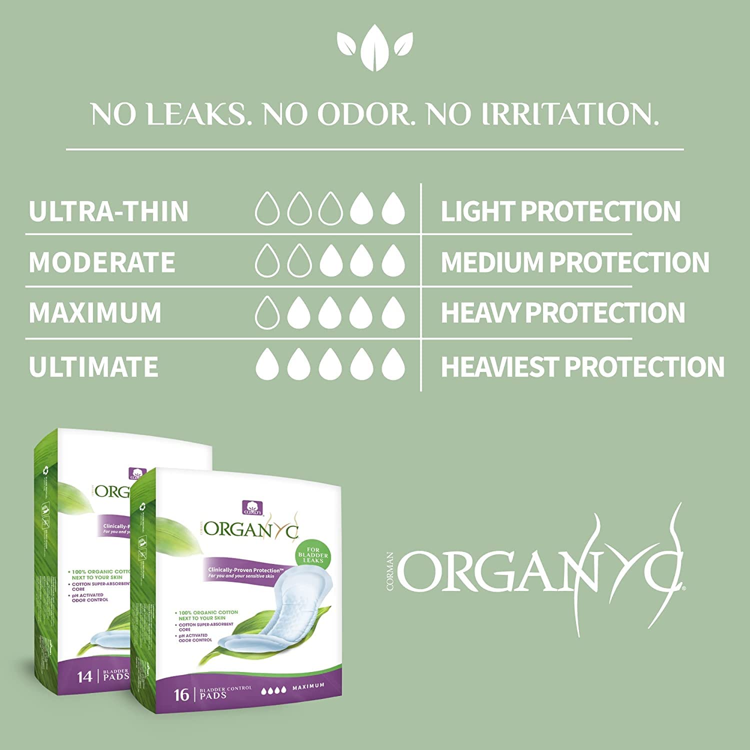 Organyc 100% Organic Cotton Light Incontinence Liners for Bladder Leakage Control OrganycBuy Supplements Australia