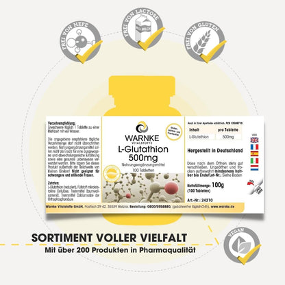 WARNKE Health Products L Glutathione 500mg – Reduces – 100 Vegan Tablets