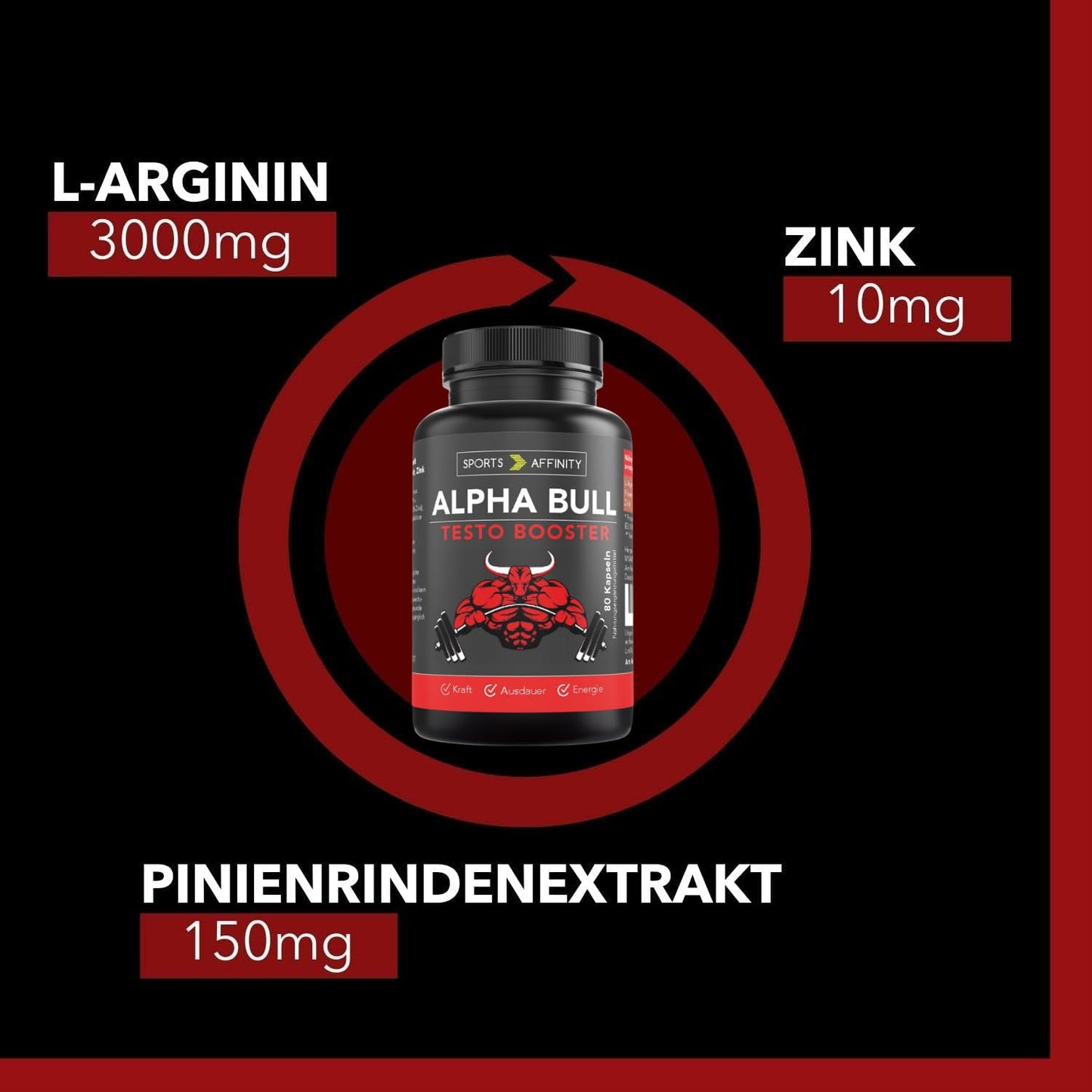 Alpha Bull - High Dose L-Arginine Capsules with Zinc and Pine Bark Extract - Natural, Vegan & Fermented - 160 Capsules, Pack of 2