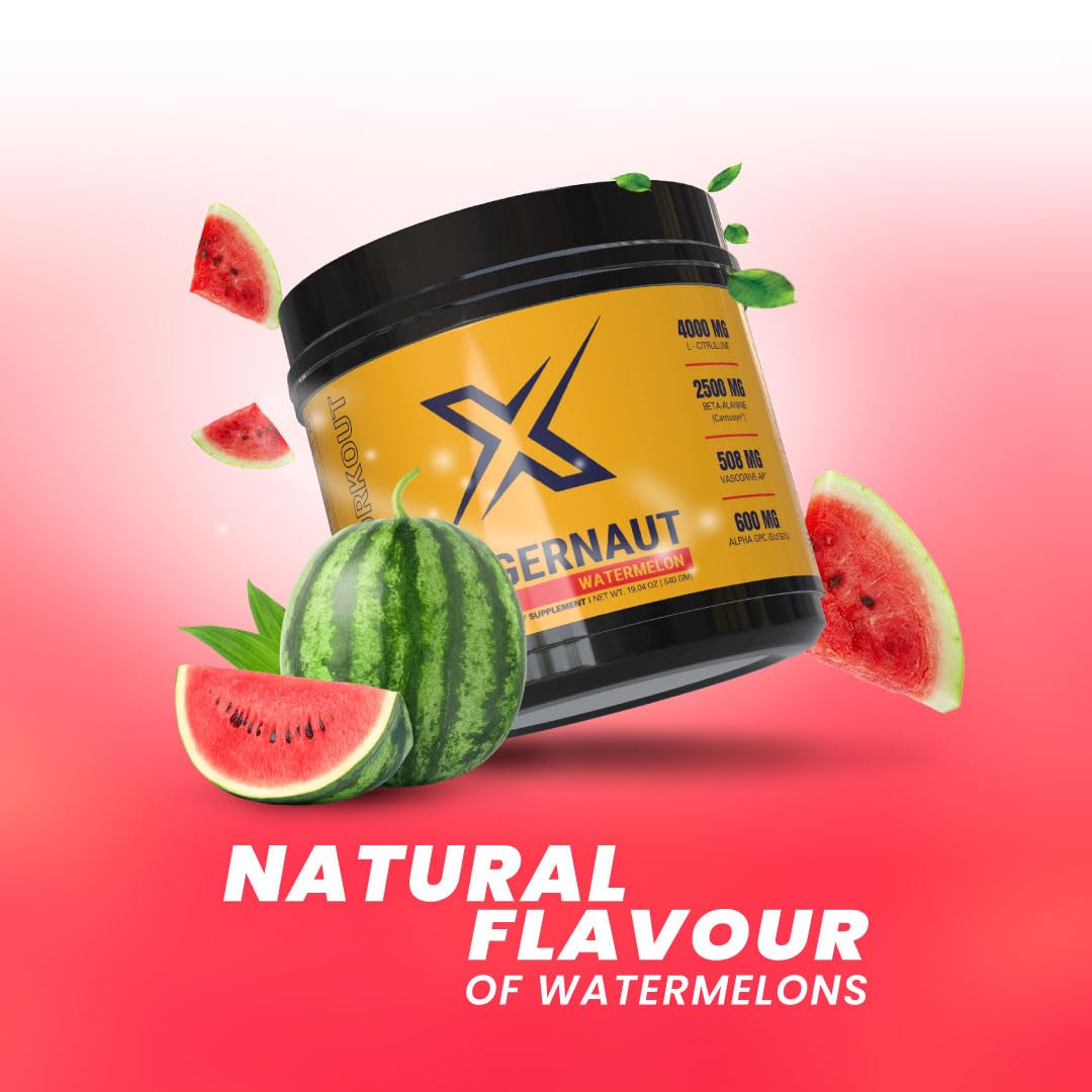 Juggernaut X Pre-Workout Supplement (Watermelon) - Boosts Strength, Endurance, Focus & Energy - L-Citrulline, Beta-Alanine, Creatine, Enhanced with VasoDrive for Blood Pressure Support - 30 Servings