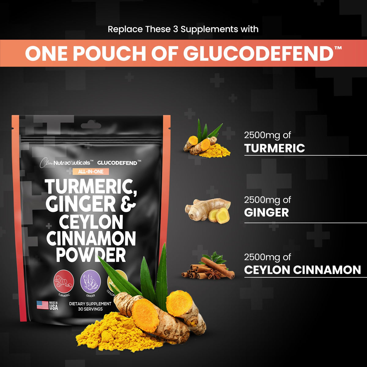 3in1 Turmeric Curcumin Ginger Root & Ceylon Cinnamon Powder Suppleme