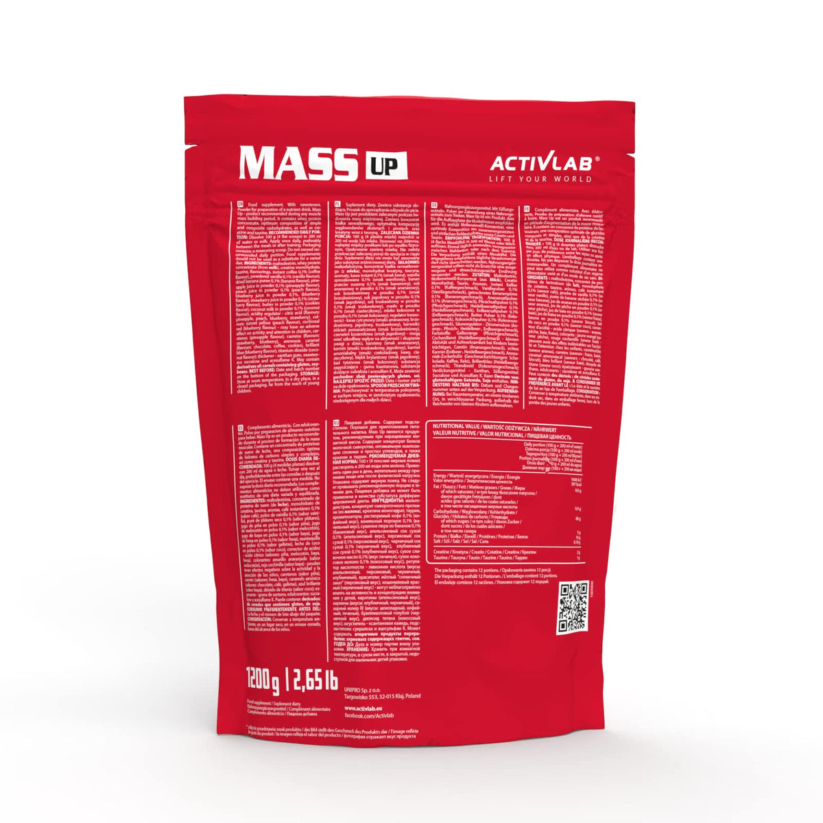 Activlab Mass Up 1200 g Cookies, Whey Protein Powder and Carbohydrates Dietary Supplement with Creatine Massgainer Mass Gainer Muscle Building