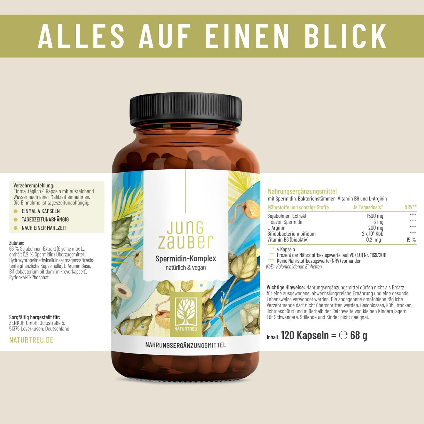 NATURTREU idine Capsules High Dose with High-Quality idine, L-Arginine, Bifidobacteria & Vitamin B6 - Vegan - 120 Enteric Juice-Resistant Capsules - Produced in Germany & Laboratory Tested