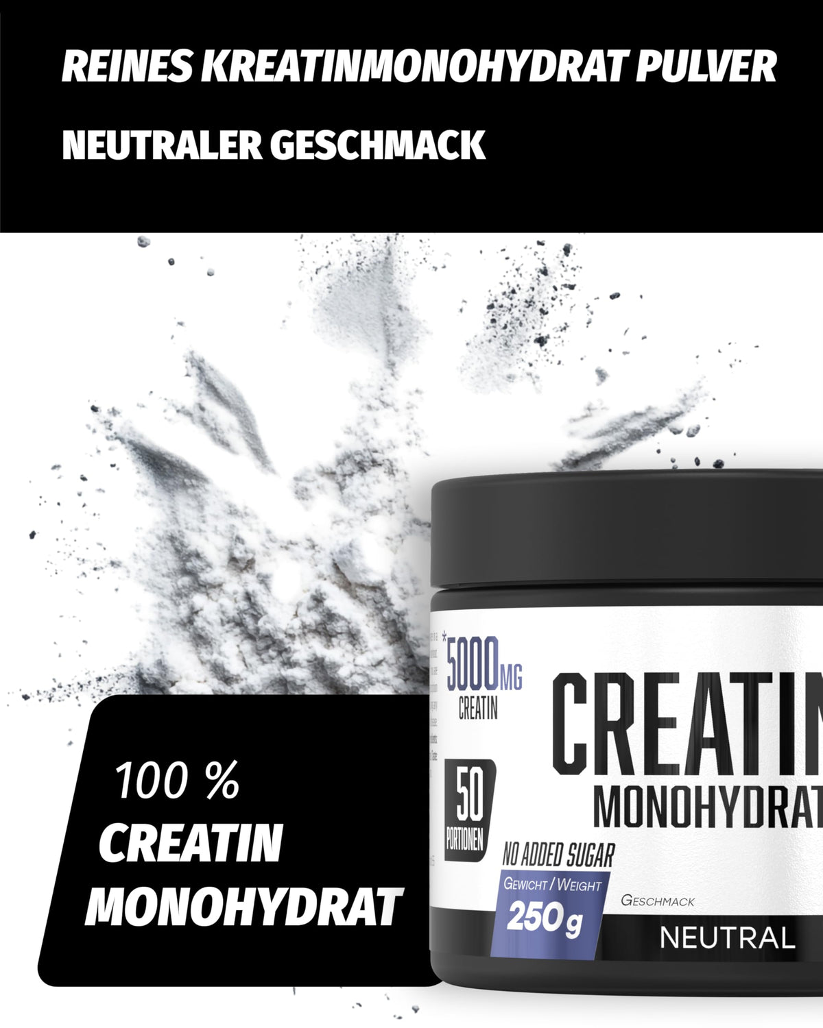 All Stars Creatine Monohydrate Powder High Dose 250 g Vegan | 100% creatine monohydrate 5000 mg per daily ration, without added sugar and artificial additives, lactose and gluten free