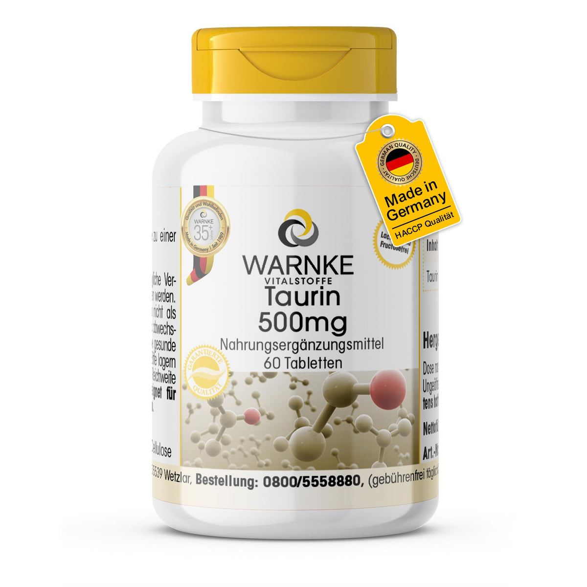 Taurine 500 mg - 60 Tablets - Amino Acid - High Dose | Warnke Vital Substances - German Pharmacy Quality