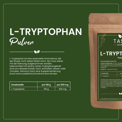 100 g L-Tryptophan 500 mg | Powder | Amino Acid | 100% Pure | Sleeping | Sports