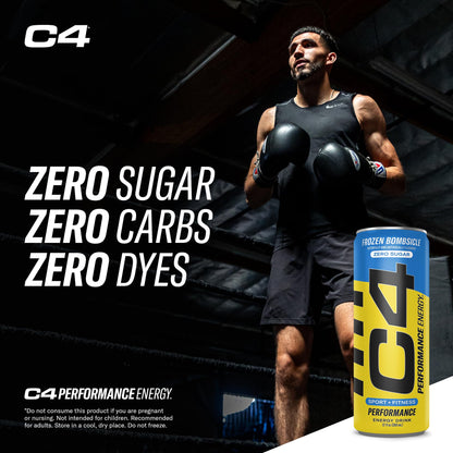C4 Energy Drink 12oz (Pack of 24) - Frozen Bombsicle - Sugar Free Pre Workout Performance Drink with No Artificial Colors or Dyes