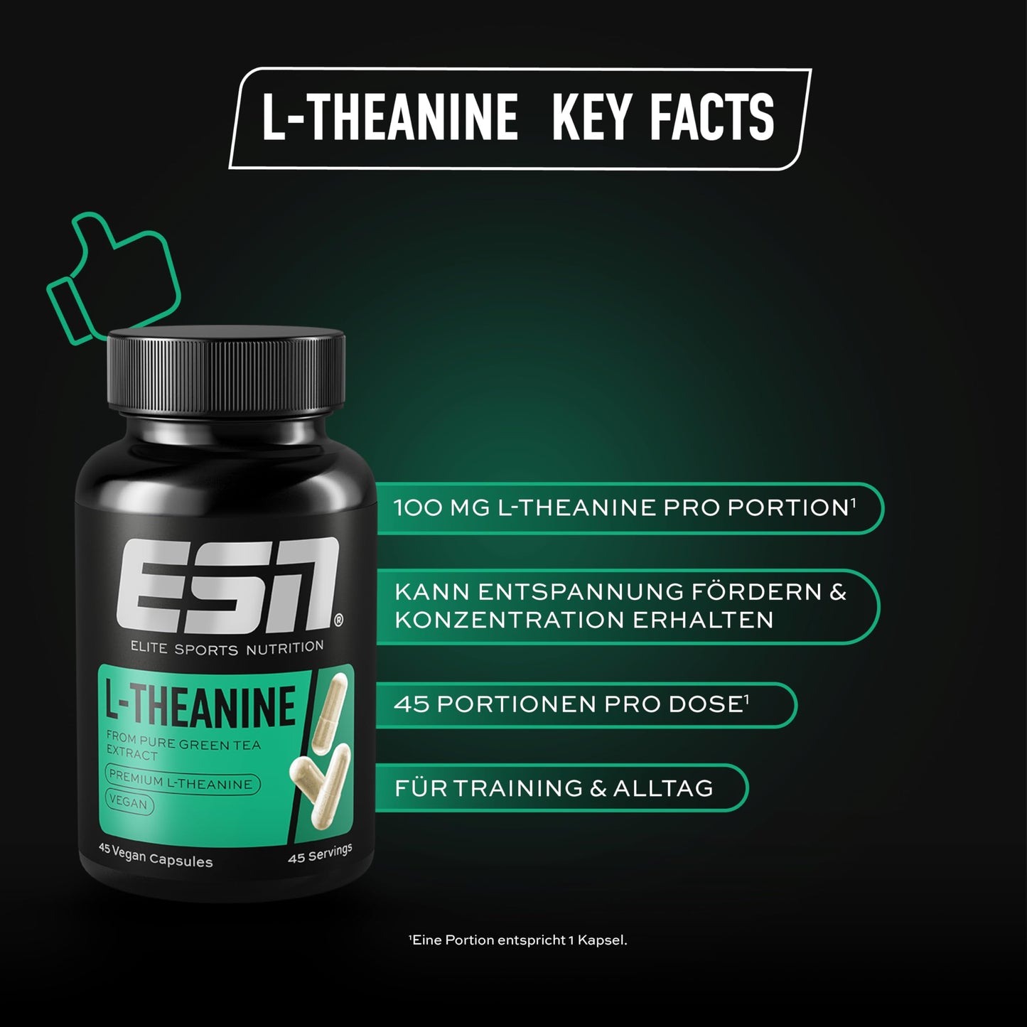 ESN L-Theanine, 45 Capsules | 100 mg L-Theanine per serving, mental relaxation and focus, vegan, made in Germany