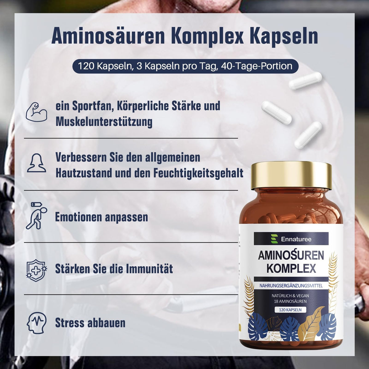 Buy ​18 Amino Acids Complex High Dose - 9 EAA + 9 NEAA Amino Acids Capsules with BCAA - 120 Capsules - OmniHealthRx Usa supplements