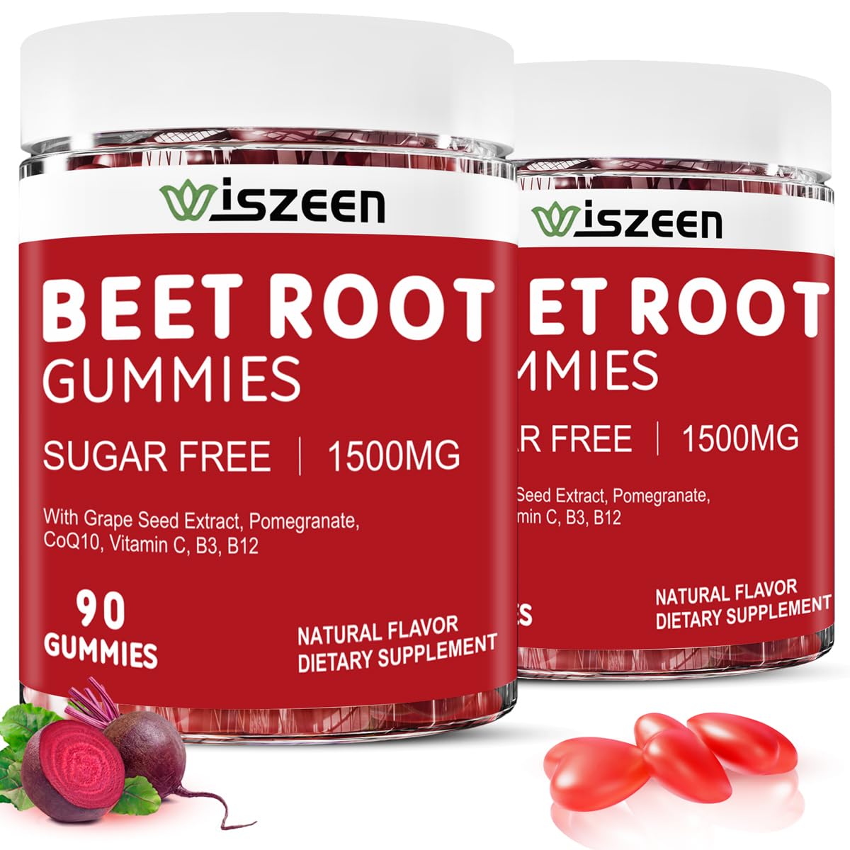 Wiszeen Beet Root Gummies - 60 Servings - Beets Gummies Beet Chews Nitric Oxide