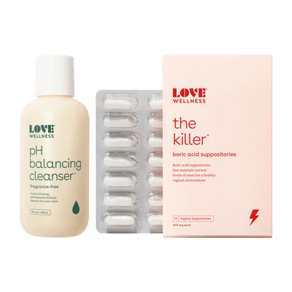Love Wellness pH Balancing Cleanser & The Killer | Boric Acid Suppositories & Feminine Wash