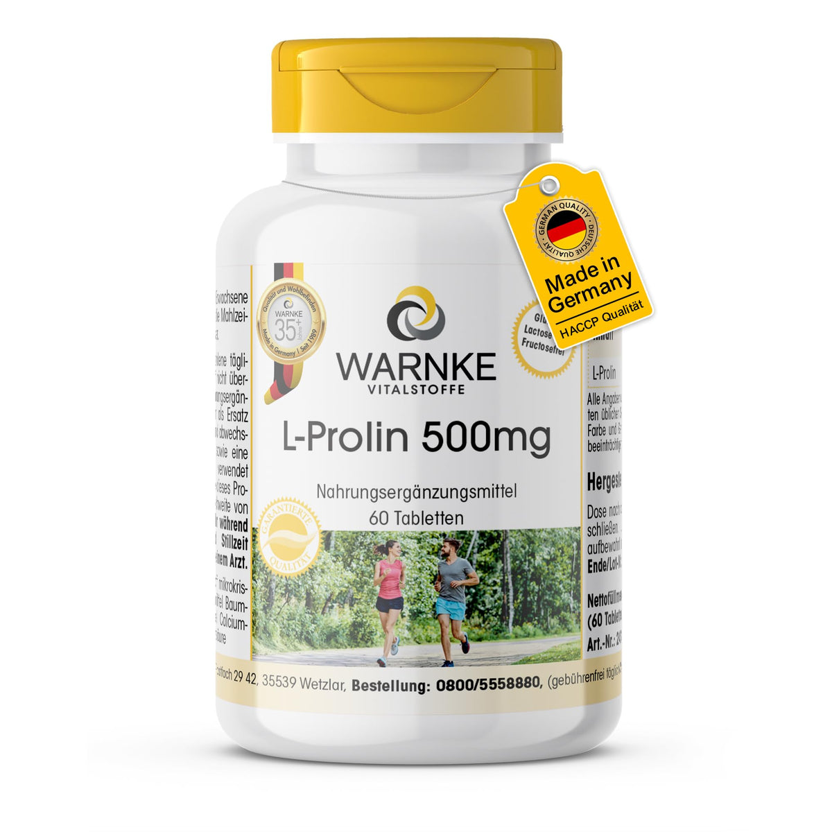 L-Proline 500 mg - Amino Acid - 60 Tablets - High Dose & Vegan | Warnke Vital Substances - German Pharmacy Quality