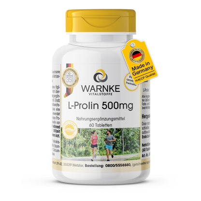 L-Proline 500 mg - Amino Acid - 60 Tablets - High Dose & Vegan | Warnke Vital Substances - German Pharmacy Quality