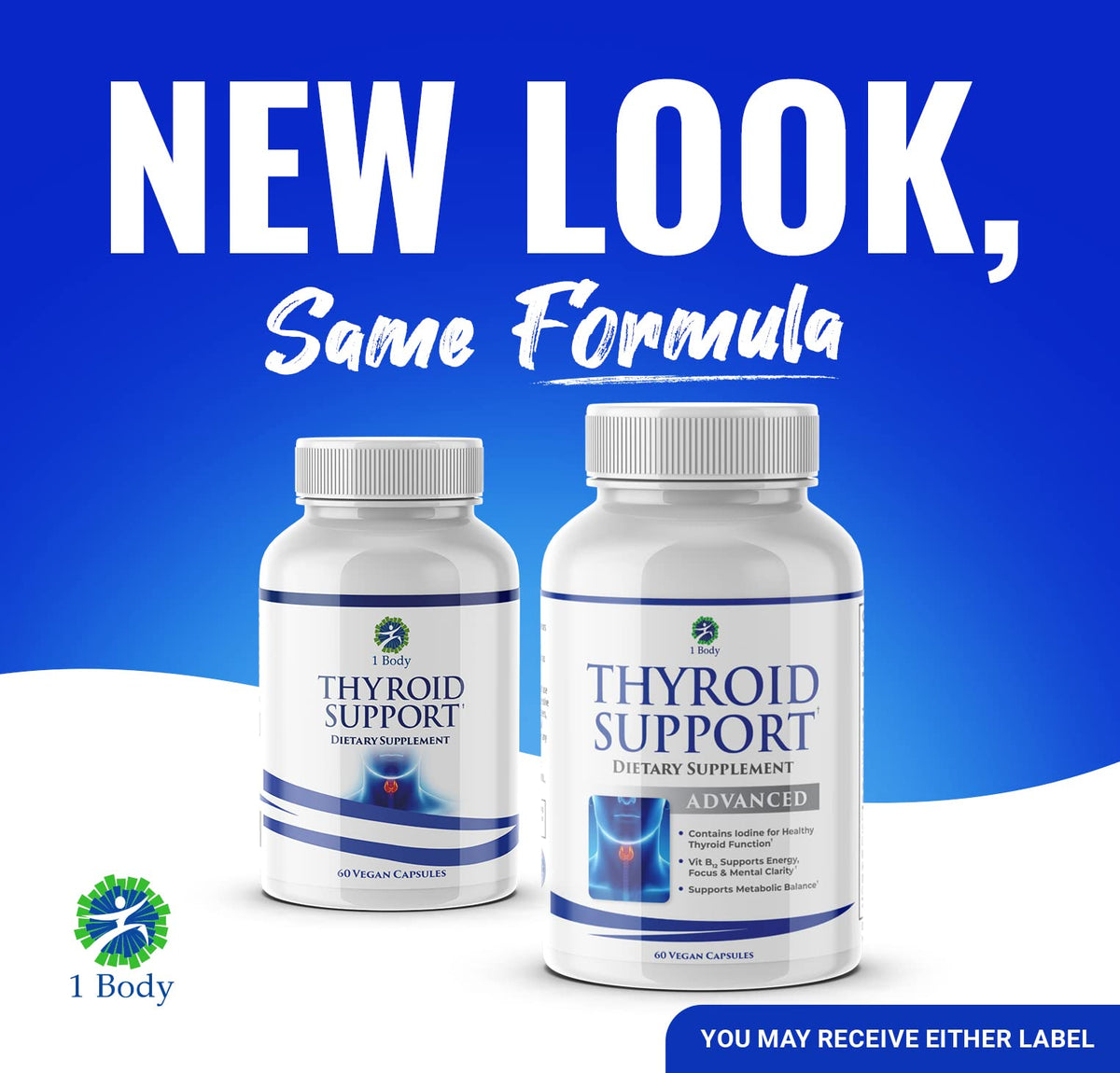 1 Body Thyroid Support Supplement for Women and Men - 2 Pack 60 Days