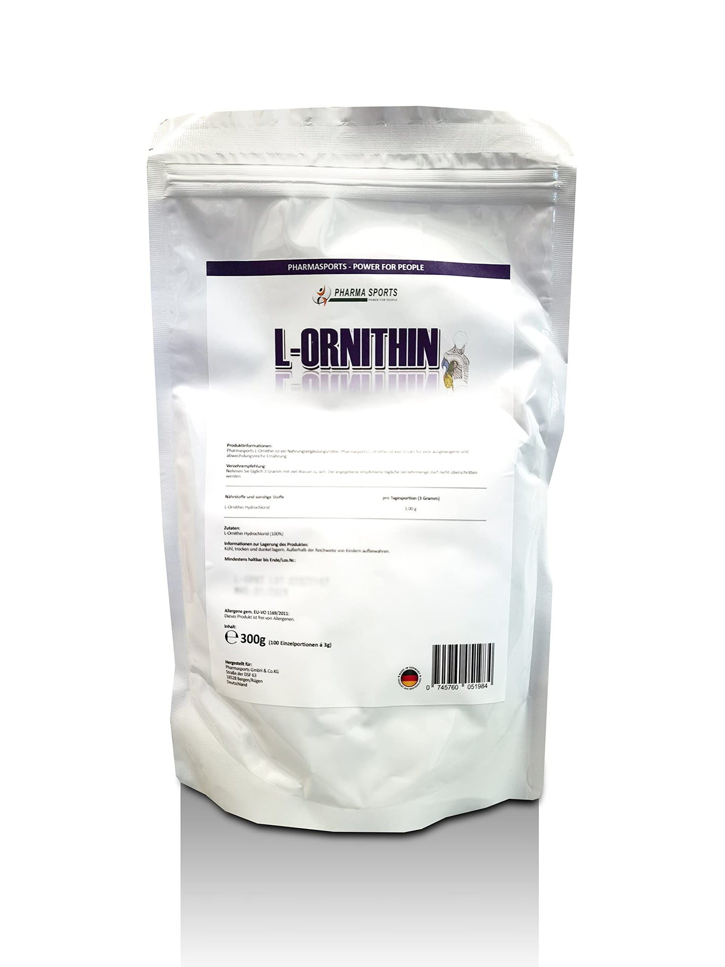 L-Ornithine Powder 300 g - Premium Quality | Premium quality, vegetable fermentation, quantity like 600 capsules of 500 mg