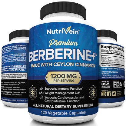 Nutrivein Premium Berberine HCL 1200mg Plus Organic Ceylon Cinnamon - 120 Capsules NutriveinBuy Supplements Australia