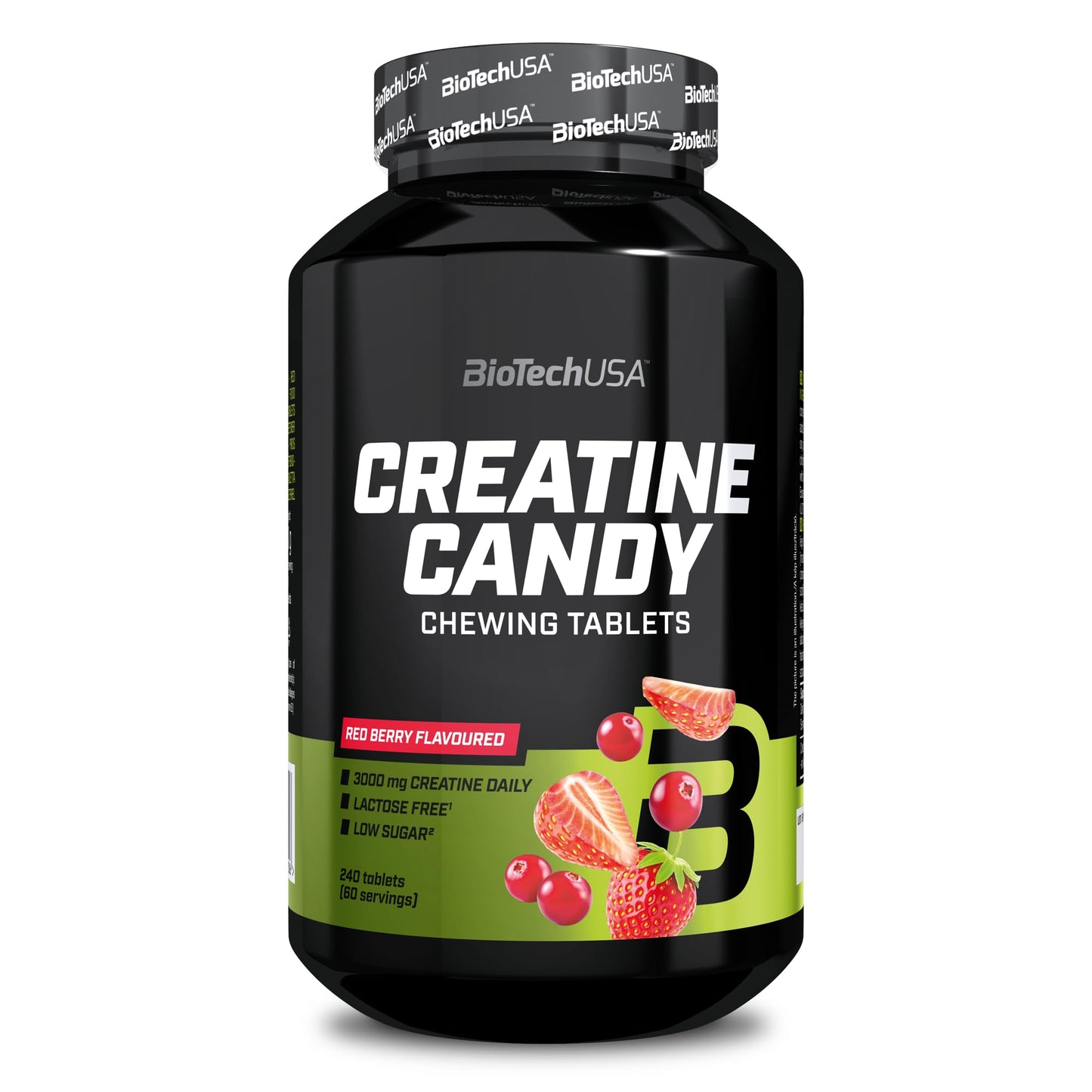 BioTechUSA Creatine Candy | Creatine Monohydrate Chewable Tablets | Fruity Chewable Tablet Format | Low Sugar | Vegan | Lactose, Gluten & GMO Free | 240 Tablets, Red Berries