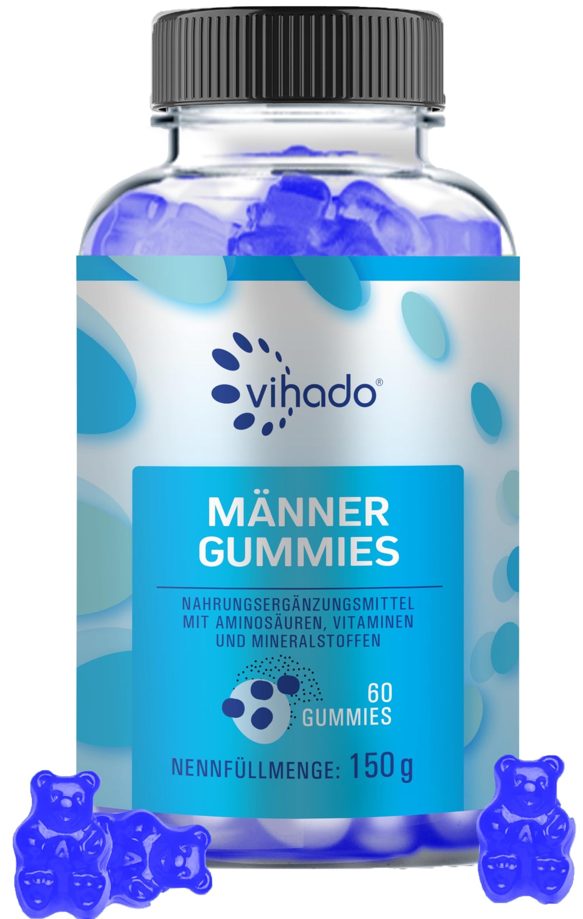 Vihado Blue Men's Gummies - Extra Strong Instant Formula High Dose - with L-Arginine, L-Glutathione, L-Glutamine, 60 Gummies