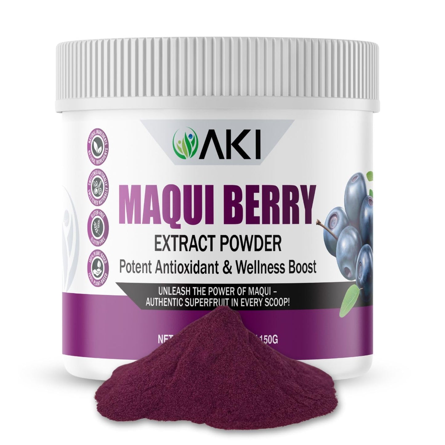 AKI Maqui Berry Extract Powder – Wild Harvested from Patagonia, High in Anthocyanins & Polyphenols, Freeze-Dried Superfruit for Smoothies, Non-GMO, Vegan, 150g/ 5.3 oz AKI ORGANICBuy Supplements Australia