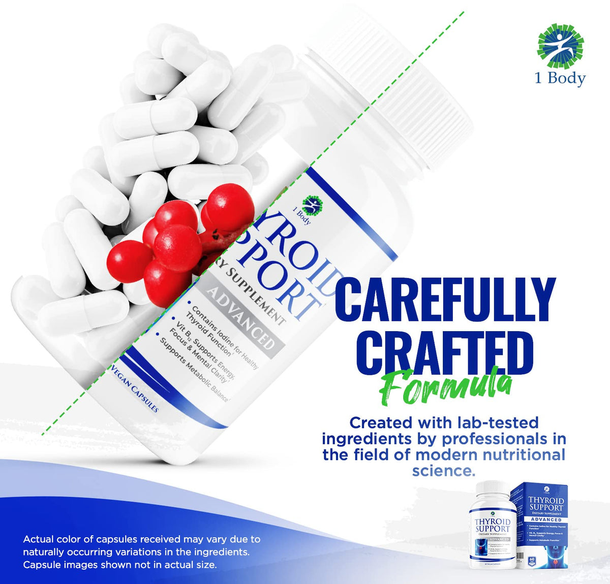 1 Body Thyroid Support Supplement for Women and Men - 2 Pack 60 Days