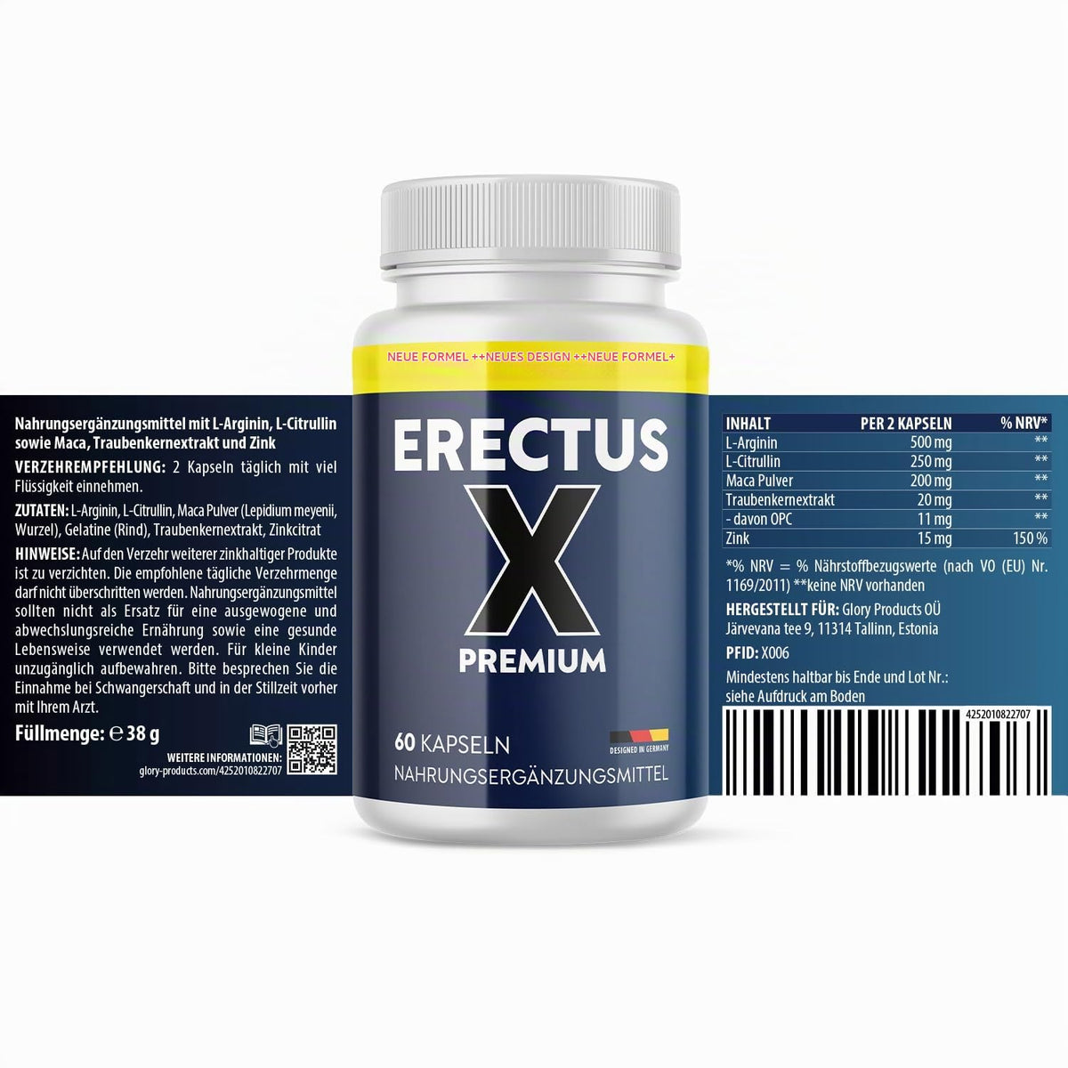 Erectus X Premium Capsules | For Men | With Maca, Grape Seed Extract & Zinc | Contents 60 Capsules
