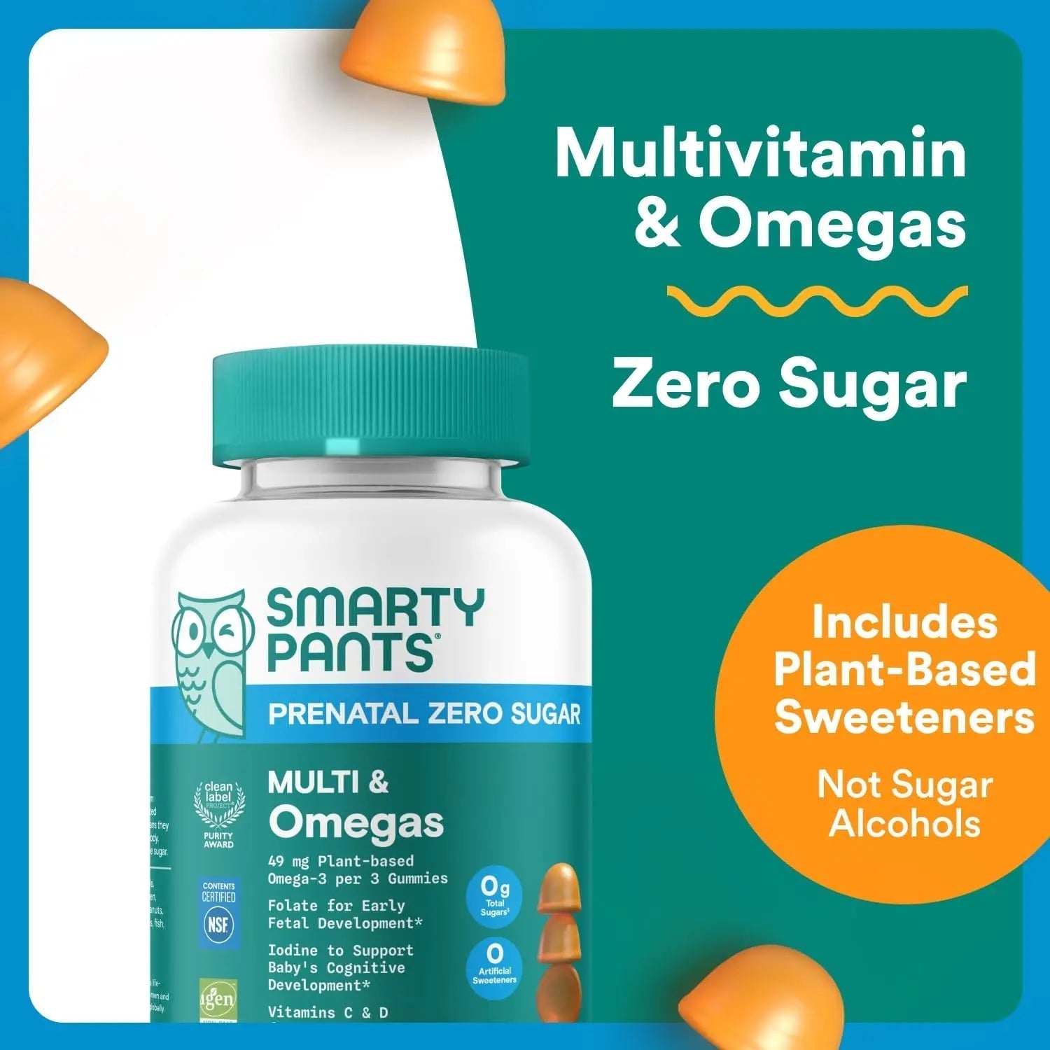 SmartyPants Zero Sugar Prenatal Multivitamin Gummies: Choline, Methylfolate, Omega 3 (ALA), Vitamin D3, C, Vitamin B12, B6, A, K, Zinc, Biotin SmartyPants