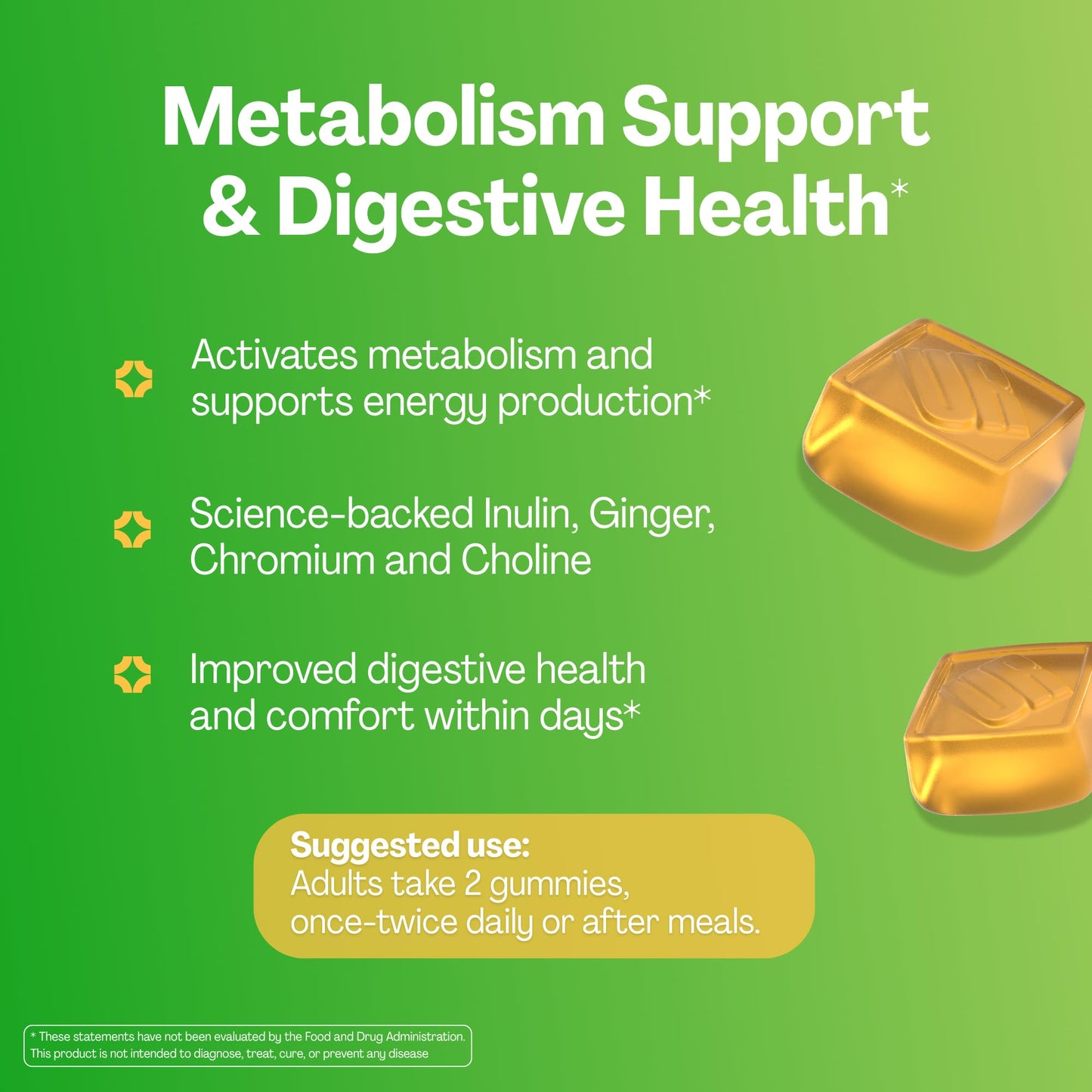URVI® Metabolism Support Gummies 4-in-1 – Chromium Picolinate, Choline, Inulin & Ginger Extract - Prebiotic Fiber & Minerals – Gut Health & Digestive Support