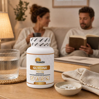 Glycine 750 mg per tablet - 120 tablets - focus & well-being | Pure Amino Acid for Night Recovery - No Additives, High Purity - Sowelo (2-Pack)