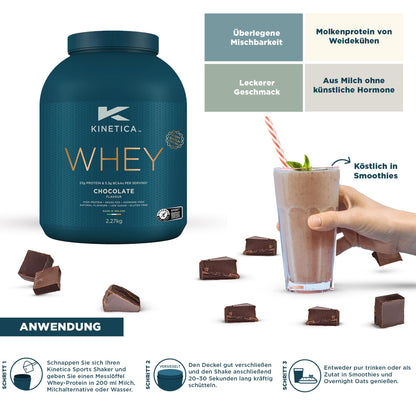 Kinetica Sports Whey Protein Powder - Chocolate Flavour |22g Protein/Serve, 76 Servings/2.27Kg Pack |Gluten Free Supplement | Optimum for Muscle Growth & Recovery |Mixes Well with Water, Milk & Shakes