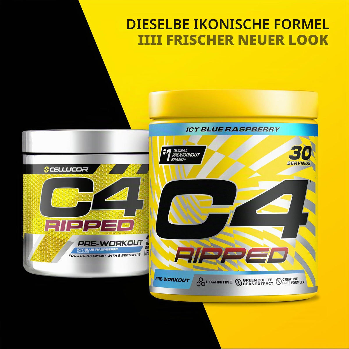 C4 Ripped - Pre-Workout Booster - Icy Blue Raspberry (Raspberry) | Drink Powder for Energy Drink | 150 mg Caffeine + Beta-Alanine + Green Coffee Bean Extract | 30 Servings
