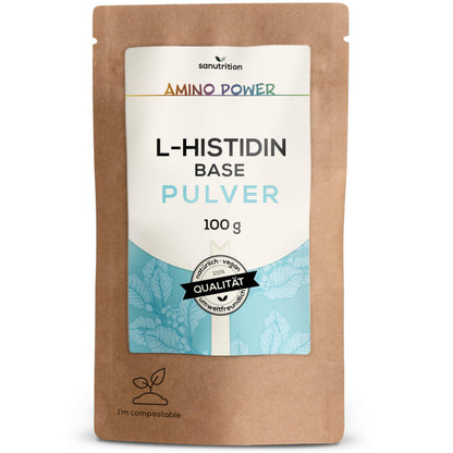 L-Histidine Base Powder, 100 g Bag, Pure Material Product, Vegan from Fermentation, Semi-Essential Amino Acid, Quality from Austria Sanutrition