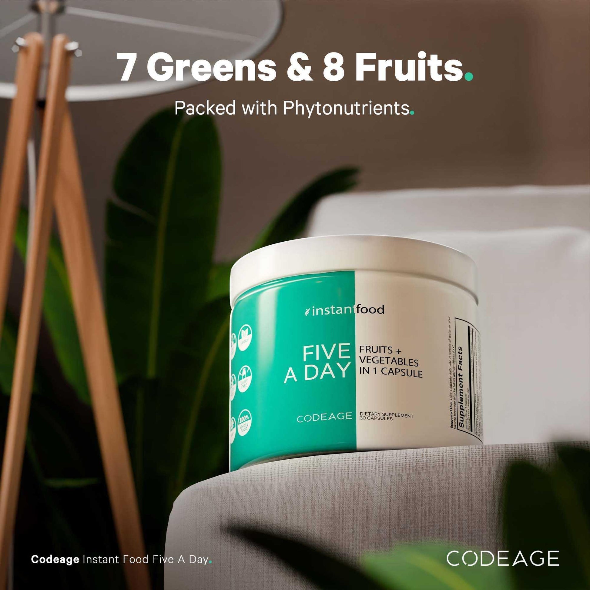 Codeage Instantfood Five A Day – Fruits & Vegetables Capsule Supplement – Whole Food Phytonutrients – 15 Fruits and Veggies Blend - Vegan, Non-GMO – 30 Capsules CodeageBuy Supplements Australia