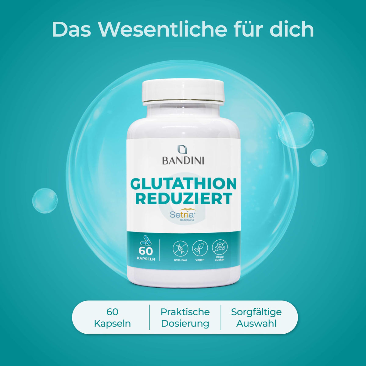 Bandini® L-Glutathione Reduced 250 mg | Glutathione Setria® Tripeptide: Glutamic Acid, Cysteine, Glycine | Antioxidant, Immune System, Liver | GMO-Free | 60 Capsules | 1 Capsule/Day for 2 Months Supply