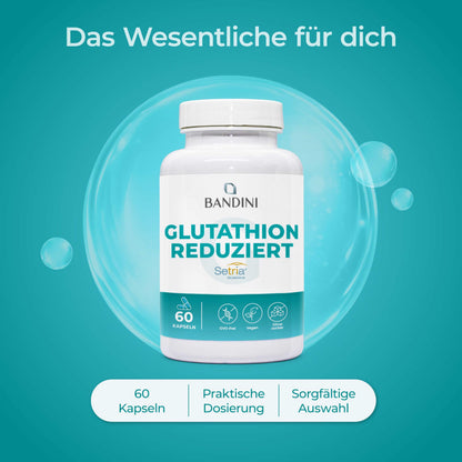 Bandini® L-Glutathione Reduced 250 mg | Glutathione Setria® Tripeptide: Glutamic Acid, Cysteine, Glycine | Antioxidant, Immune System, Liver | GMO-Free | 60 Capsules | 1 Capsule/Day for 2 Months Supply