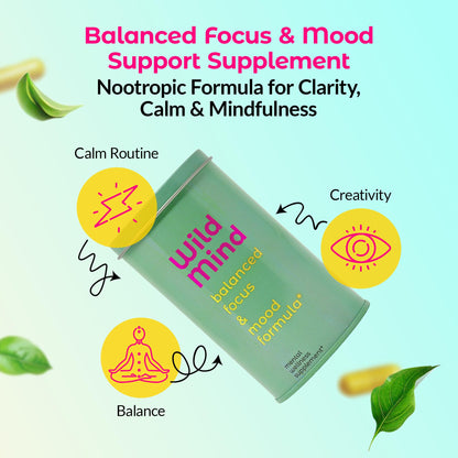 Wild Mind Mental Clarity Balanced Focus & Mood Support Supplement for Mental Wellness– 4-Ingredient Nootropic Brain Support for Calm & Energy – Vegan, 90 Capsules, 30-Day Supply Wild MindBuy Supplements Australia