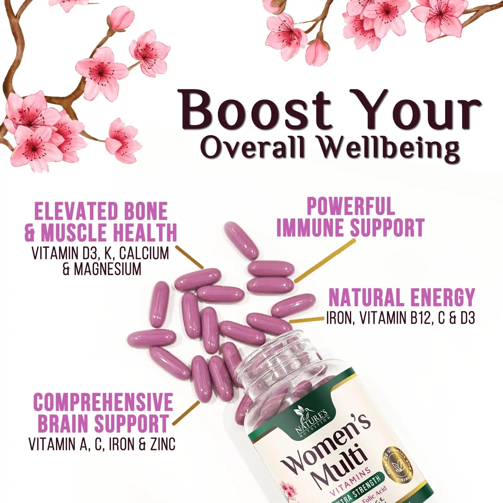 Multivitamin for Women - Complete Daily Womens Multivitamins with Calcium, Folic Acid, Vitamin A, C, D, E, & B Vitamins Nature's NutritionBuy Supplements Australia