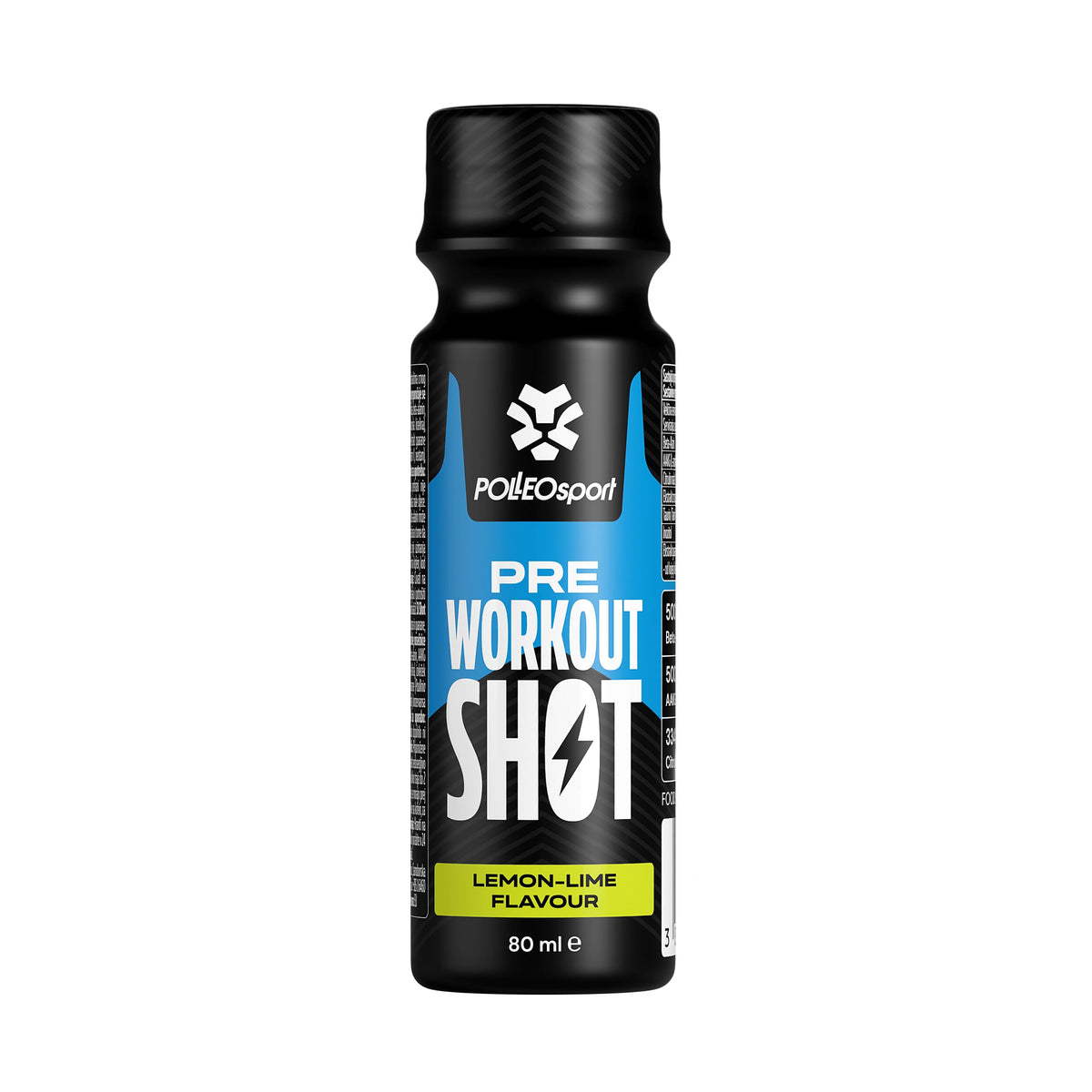 Polleo Shot Pre-Workout - Liquid Shot with Beta-Alanine, Caffeine & Guarana - Amino Acids for Energy & Focus (12 x 80 ml, Lemon Lime)