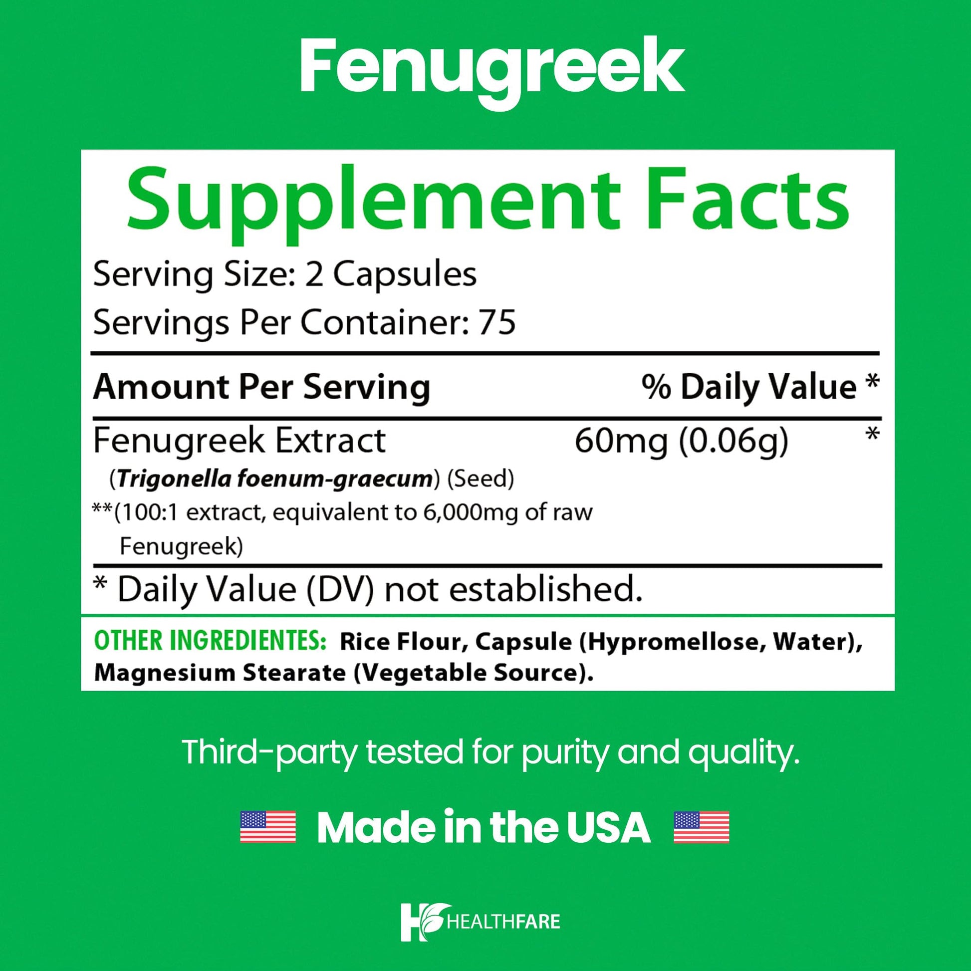 Healthfare Fenugreek Seed Extract 6000mg | 150 Vegan Capsules | Concentrated Herbal Supplement | Non-GMO, Gluten-Free | Made in USA HealthfareBuy Supplements Australia