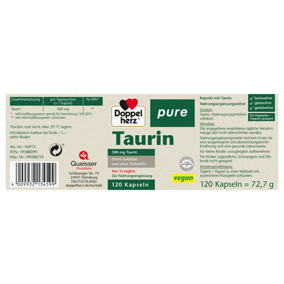 Buy ​Doppelherz Pure Taurine | 500 mg per capsule - without fillers - without gelatin - 120 capsules - OmniHealthRx Usa supplements