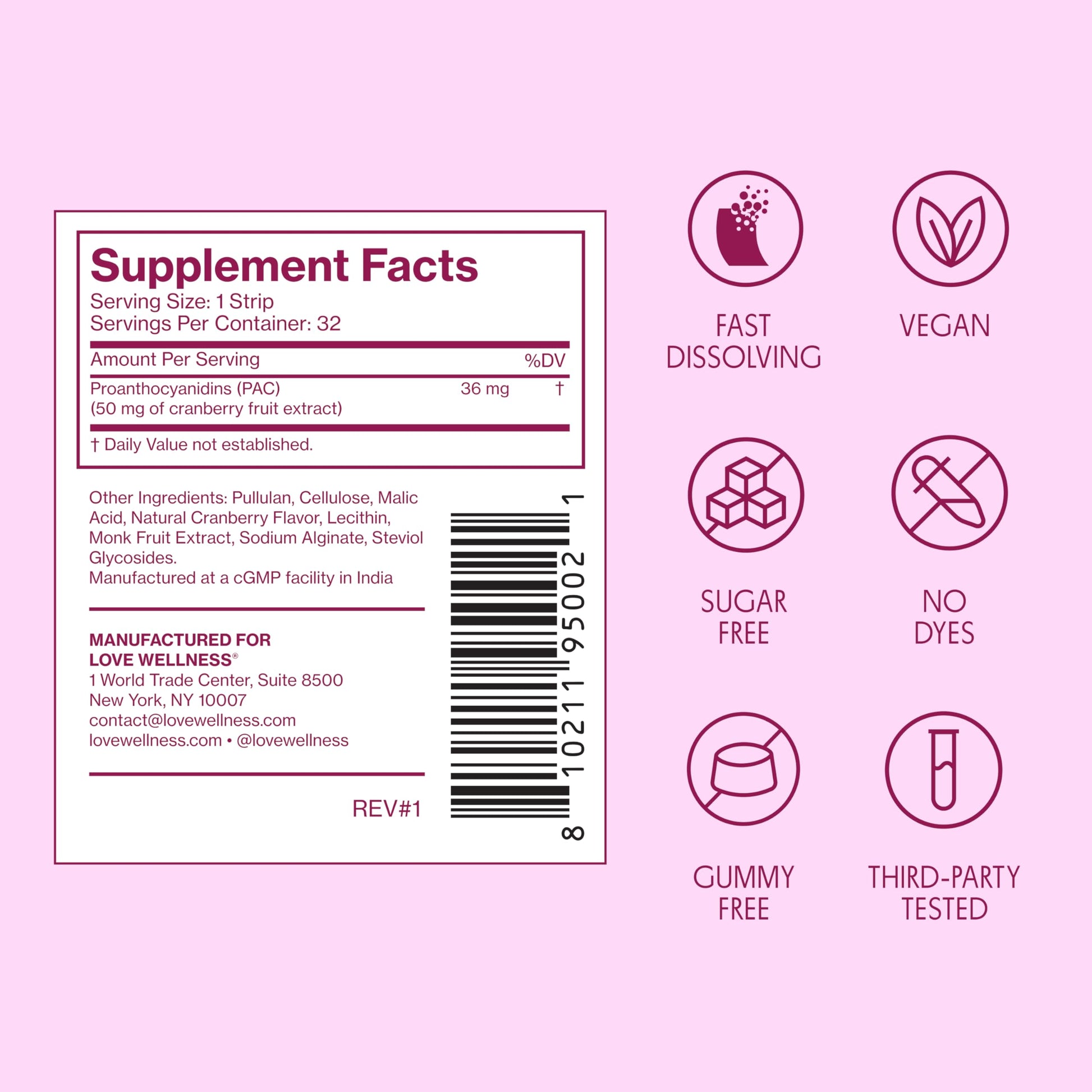 Love Wellness Urinary Tract* Quick Melt Strips - Fast-Dissolving UT Support with 36 mg PACs from Cranberry Fruit Extract - Promotes Urinary Health* - No Water Needed - Vegan and Sugar Free - 32 Strips Love WellnessBuy Supplements Australia