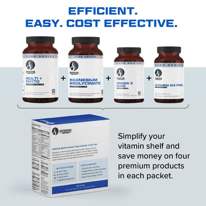Designs for Sport Vitamin Packs - NSF Certified for Sport Power Pack with Daily Multivitamin, Fish Oil Omega-3, Magnesium Glycinate & Vitamin D3 + K - Athlete's Supplement Stack (30 Packets) Designs for SportBuy Supplements Australia