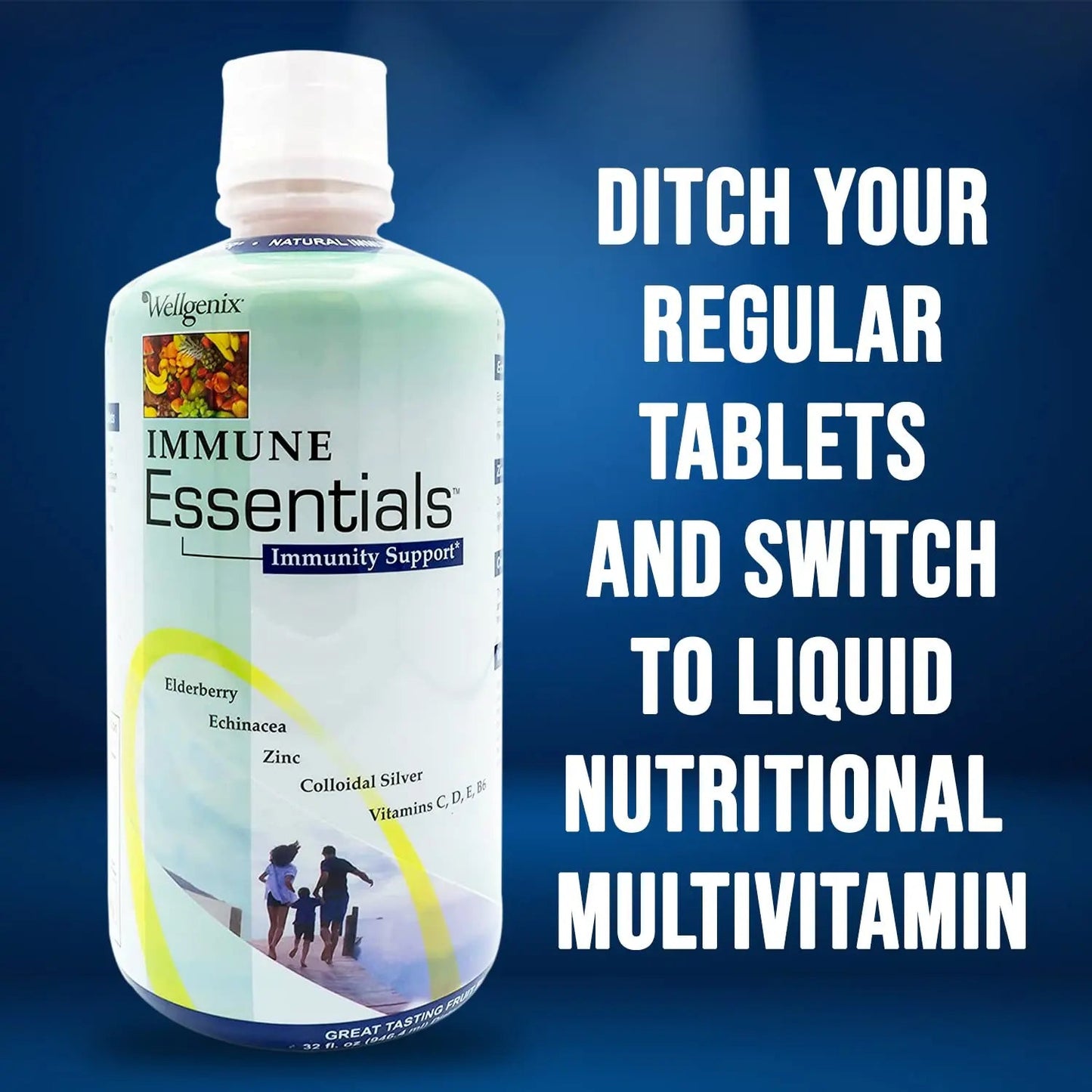 Wellgenix Immune Essentials - Multivitamin Liquid for Men, Women & Kids - Vegan Supplement with Vitamins C, D Elderberry Zinc WellgenixBuy Supplements Australia