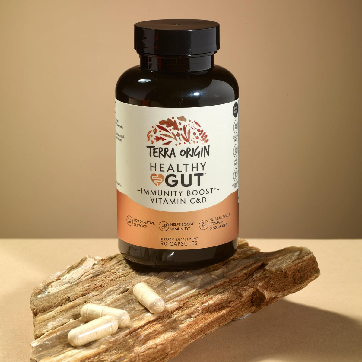 TERRA ORIGIN Healthy Gut Capsules with Immunity Boost | 90 Capsules | Non GMO, Gluten Free, Dairy Free | Digestive Support for Men and Women