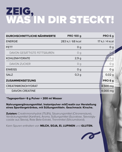 IronMaxx Creatine Powder Flavoured Zero - Kirsche 500g Dose | Hochdosiert Mit 4500Mg Kreatin Monohydrat Pro Portion | Vegan Und Zuckerfrei