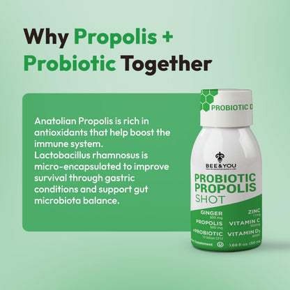 Bee and You Propolis Immune Shot, Probiotic, Vitamin C, Vitamin D3, Zinc, Ginger, Immune Support, Gut Health, Digestive Health, Bioactive 1.69 Fl. oz, 12 Pack BEE & YOUBuy Supplements Australia