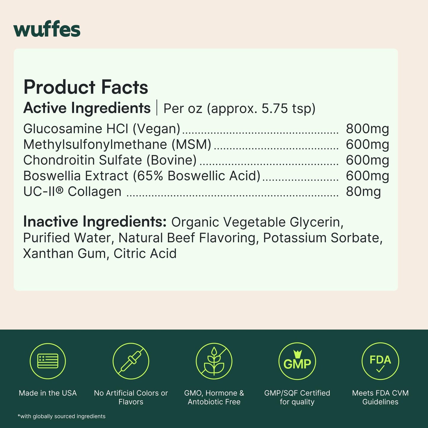 Wuffes Advanced Joint Liquid for Dogs, Hip & Joint Support Supplement with Glucosamine, Chondroitin, UC-II® Collagen, and MSM, for Small & Large Breeds, 16 Oz WuffesBuy Supplements Australia
