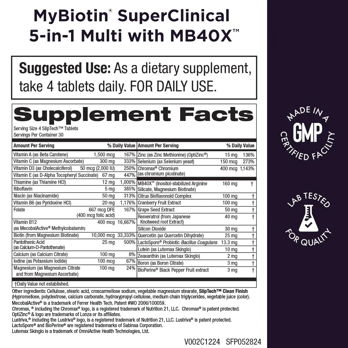 Purity Products MyBiotin SuperClinical New 5-in-1 Elite Multivitamin + MB40X Biotin Matrix Daily Multi - Thicker Hair Starting in 3 Weeks Purity Products